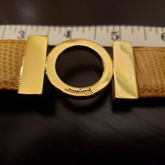 Ferragamo 2101 tan snake print leather belt with gold tone buckle - Picture 4 of 9